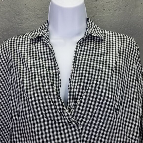 INDIBRAND Popover Blouse Women's L Collared Gingham Check Long Sleeve Cotton - Picture 2 of 14
